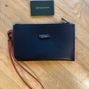 Longchamp Black and Brown Leather Clutch